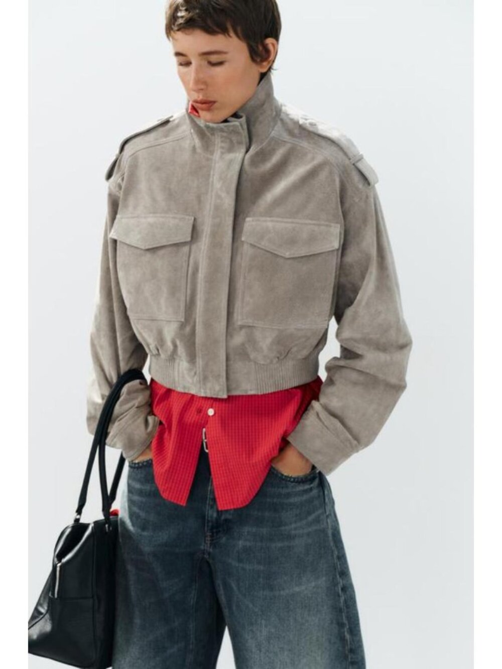 ZARA 100% LEATHER CROPPED JACKET WITH TABS 5761/773/811